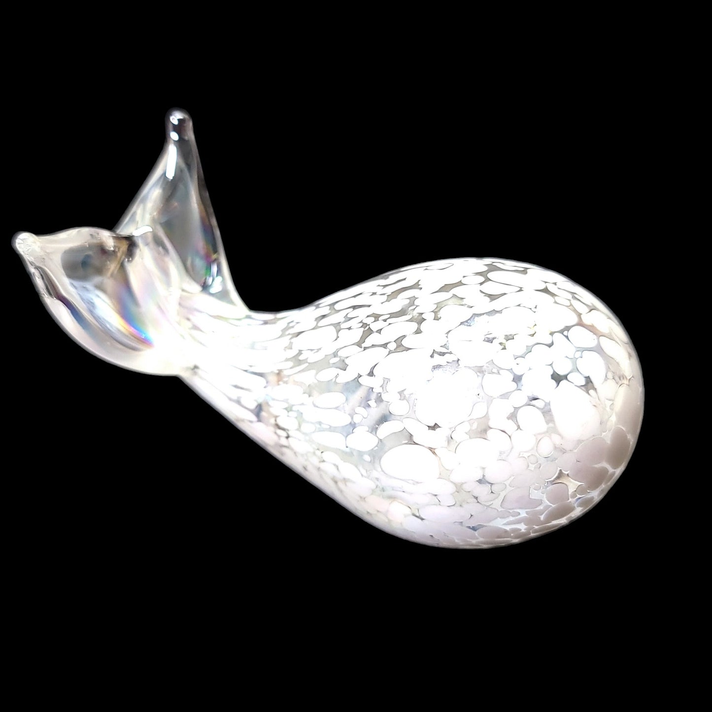 Opalescent Art Glass Whale, Hand-Blown Art Glass Whale Figurine Paperweight 4" W