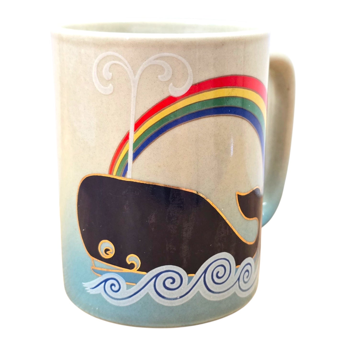 Vintage Otagiri Whale Rainbow Coffee Mug Japan Ceramic Stoneware 1970s