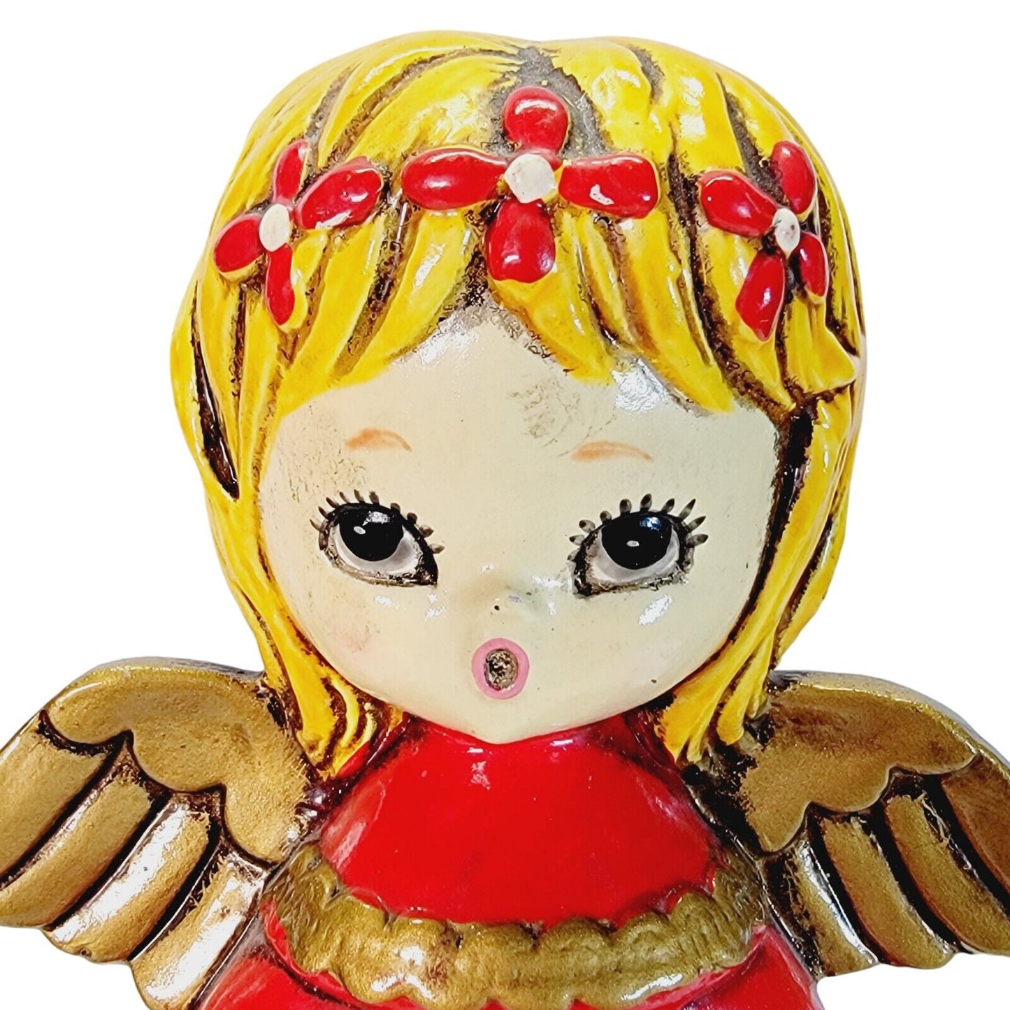 Vintage Homco Christmas Choir Angel Figurine 6" Red Dress, Gold Hair