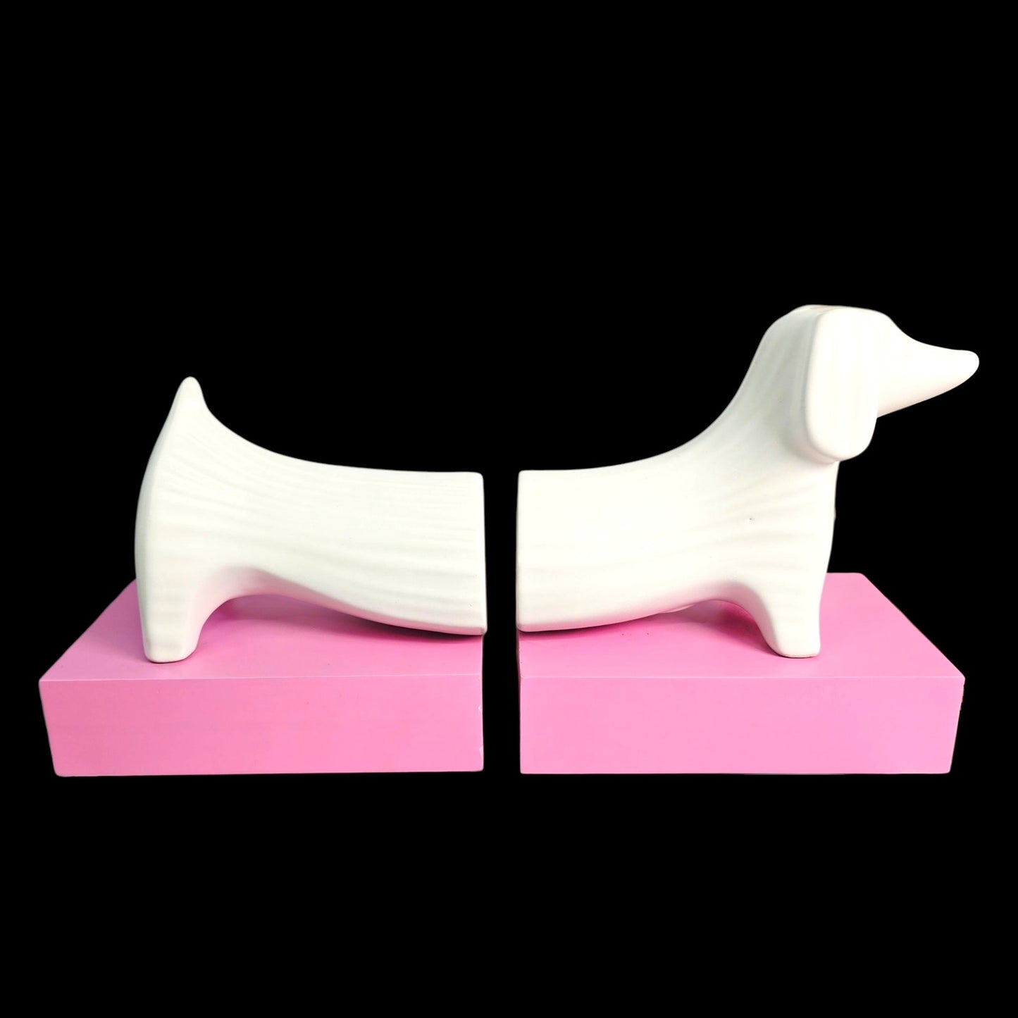 Jonathan Adler Dachshund Bookends Pink & White 2-Pc Menagerie Handmade in Peru