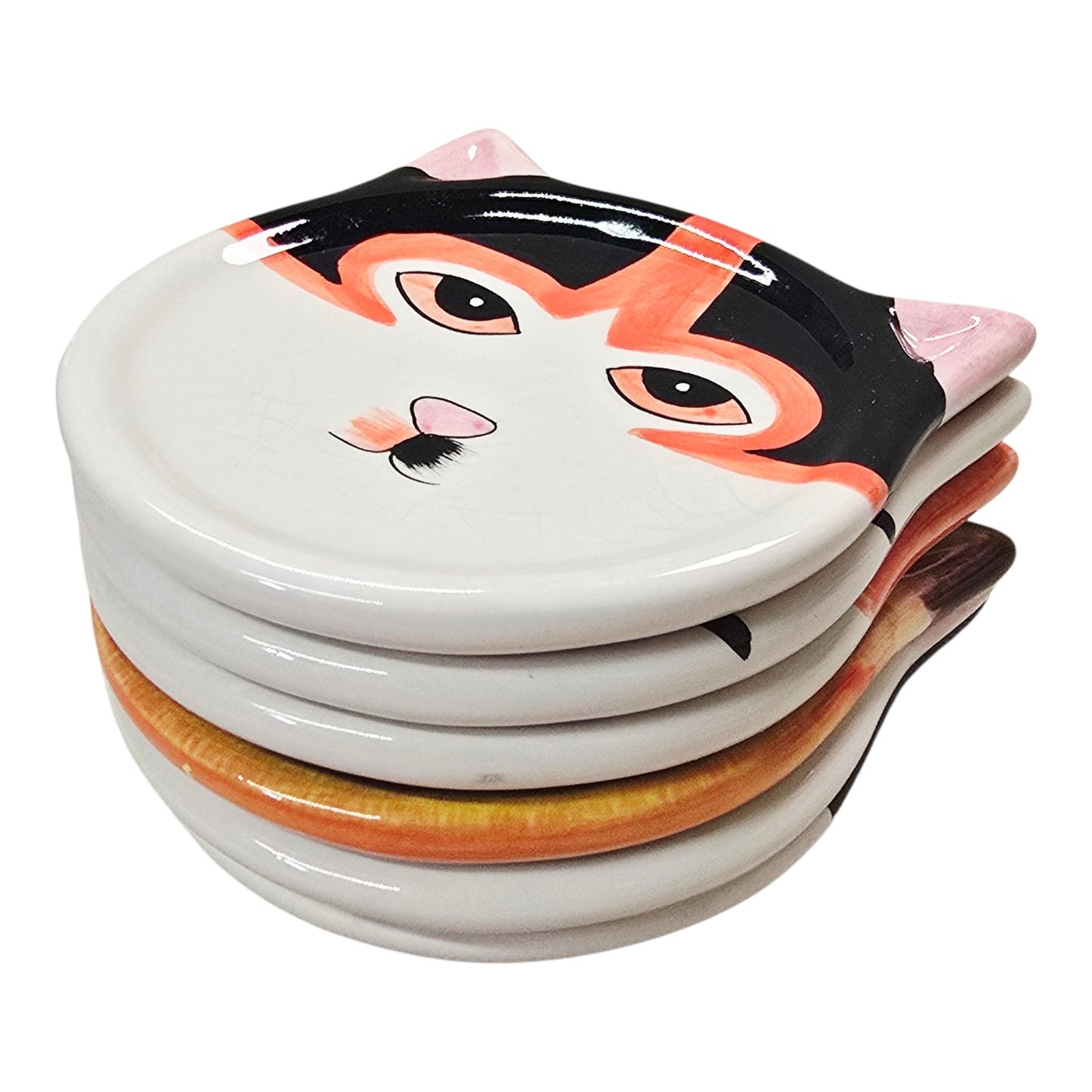 Vintage Y2K Bandwagon Cat Face Ceramic Drink Coasters - Set of 6 AS IS