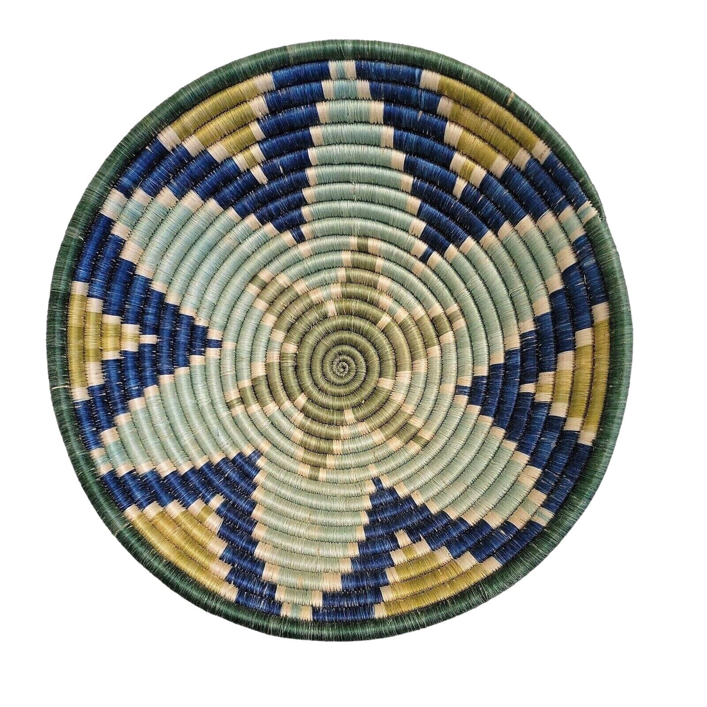 Hand Coiled Woven Grass Basket African Round Wall Baskets Hanging Art BOHO 12"