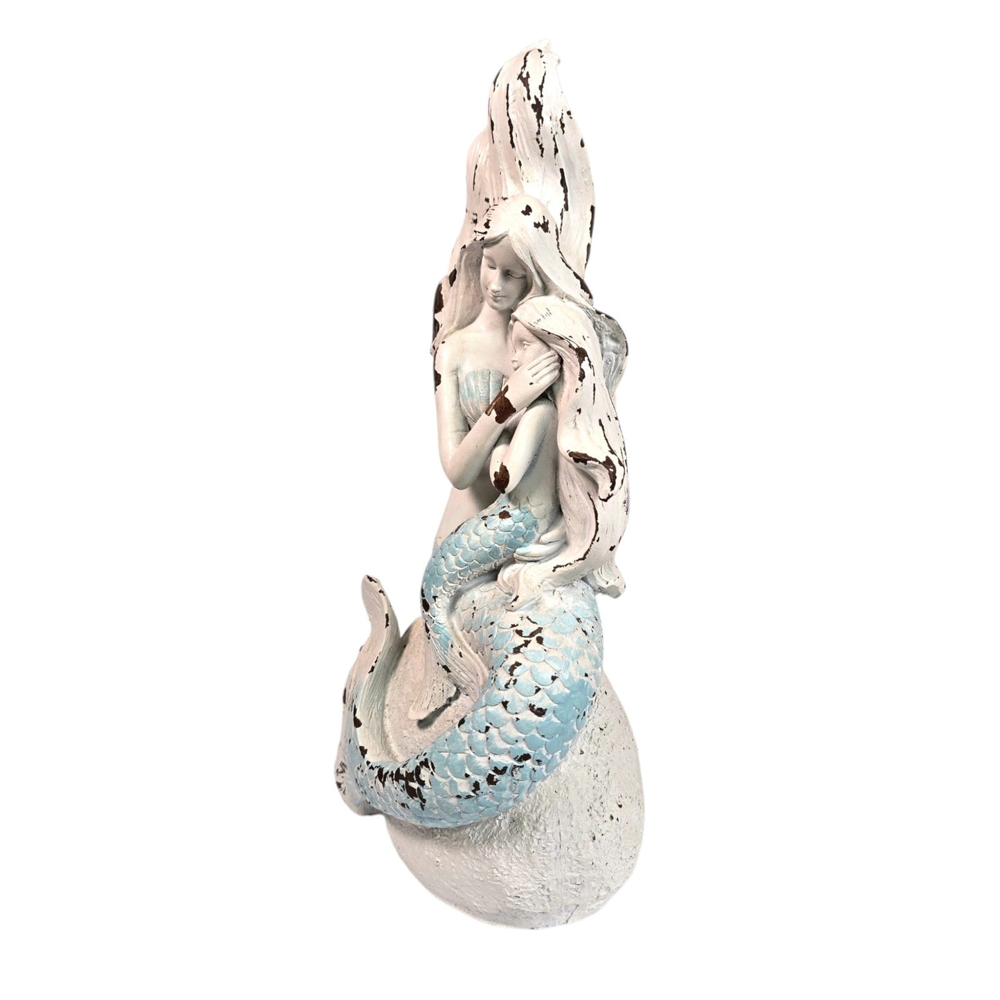 Mermaid Mother Child Figurine Undersea Fantasy Resin Statue Coastal Rustic Beach