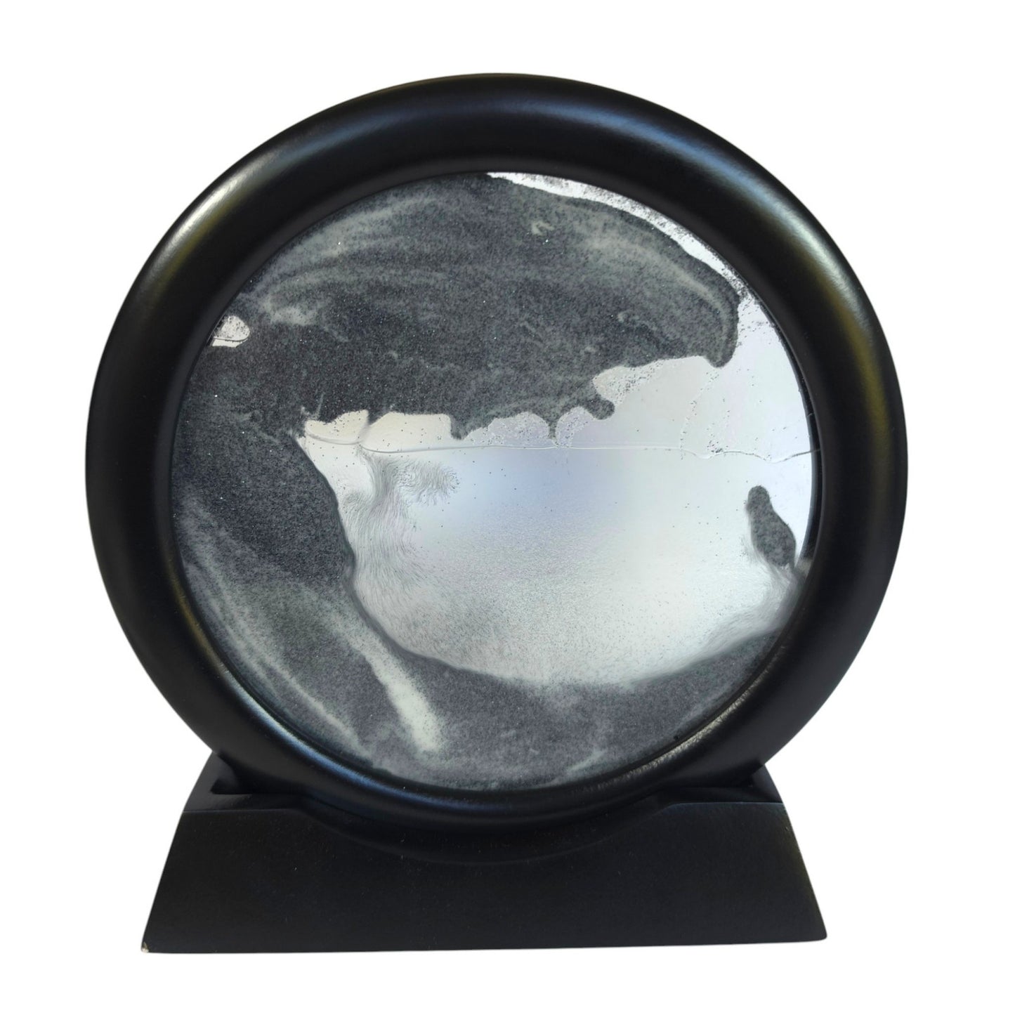 Dynamic Moving Sand Art Liquid Motion Glass Circle Tabletop Decor with Stand 360