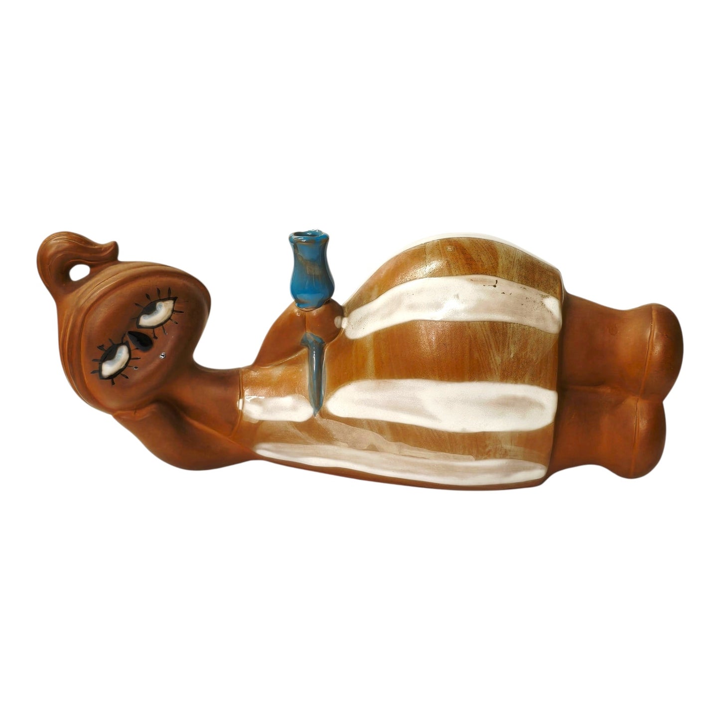 Vintage 1960s Japan Ceramic Big Eye Girl Reclining Figurine Candle Holder Kitsch