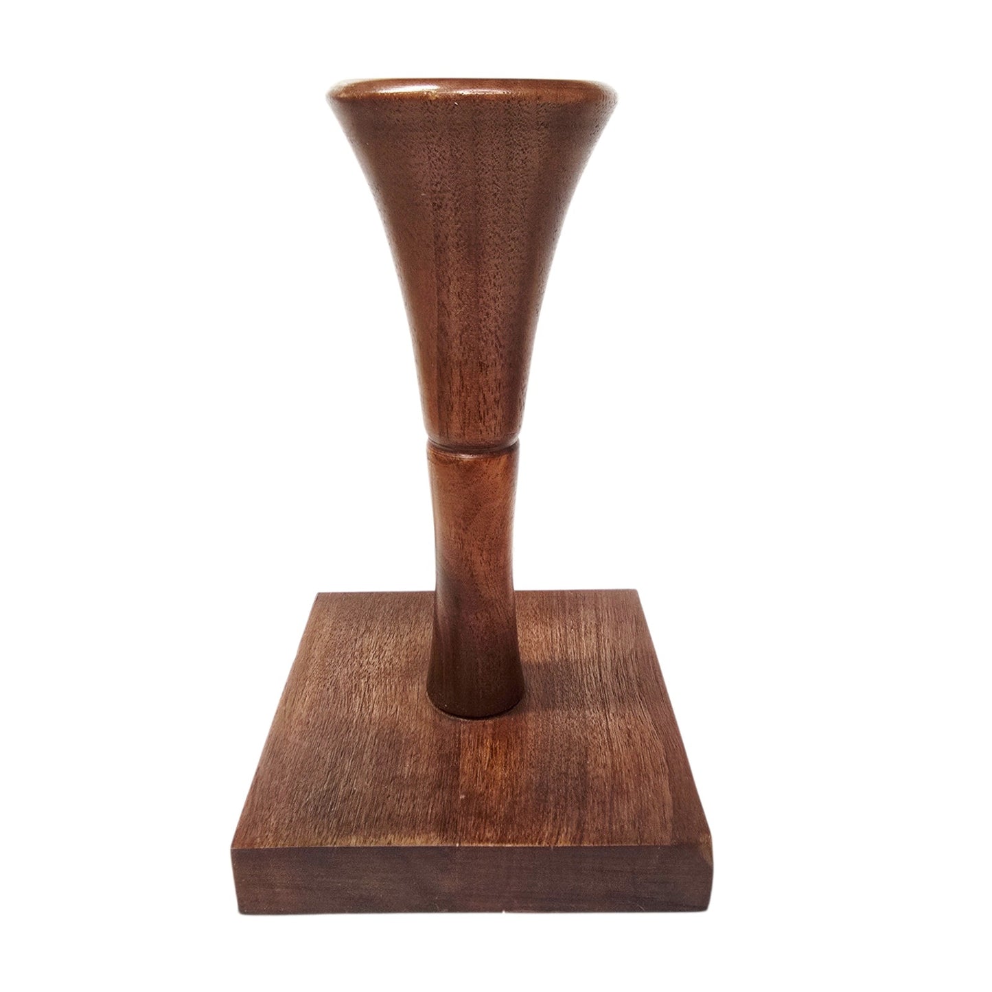 Danish Modern Style Walnut Wood Candlestick Holders - Hand Turned Pedestal Pair