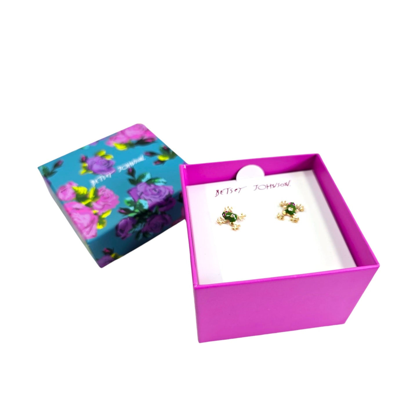 Betsey Johnson Gold Tone Sparkly Frog Stud Earrings, New in Box