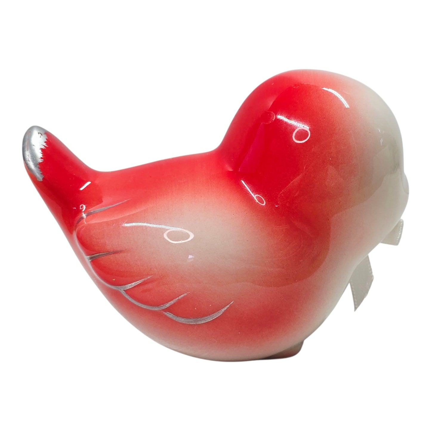 Ceramic Vintage-Inspired Baby Bird, Pink and Red Kitschy Bird Pudgy Baby Bird