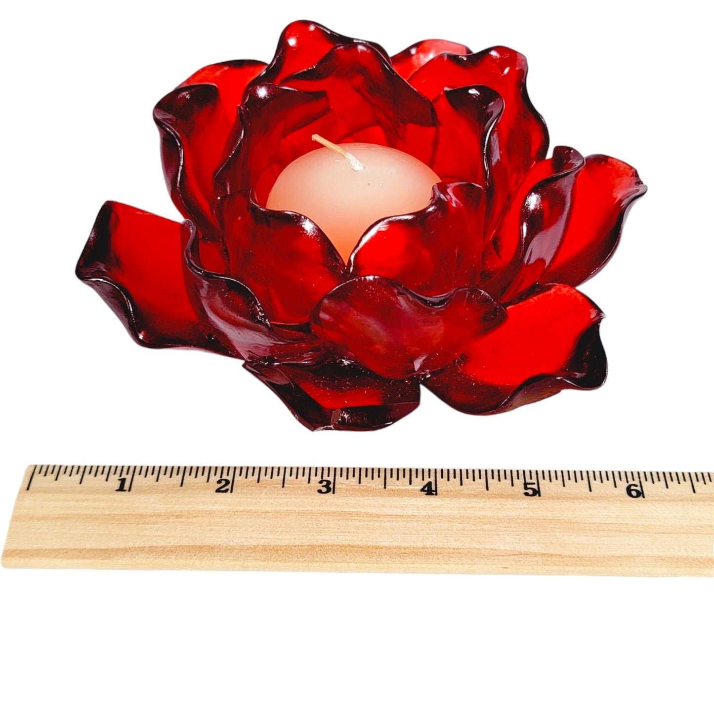 Z Galerie Red Glass Flower Tealite Holder FLAW (Broken Petal)