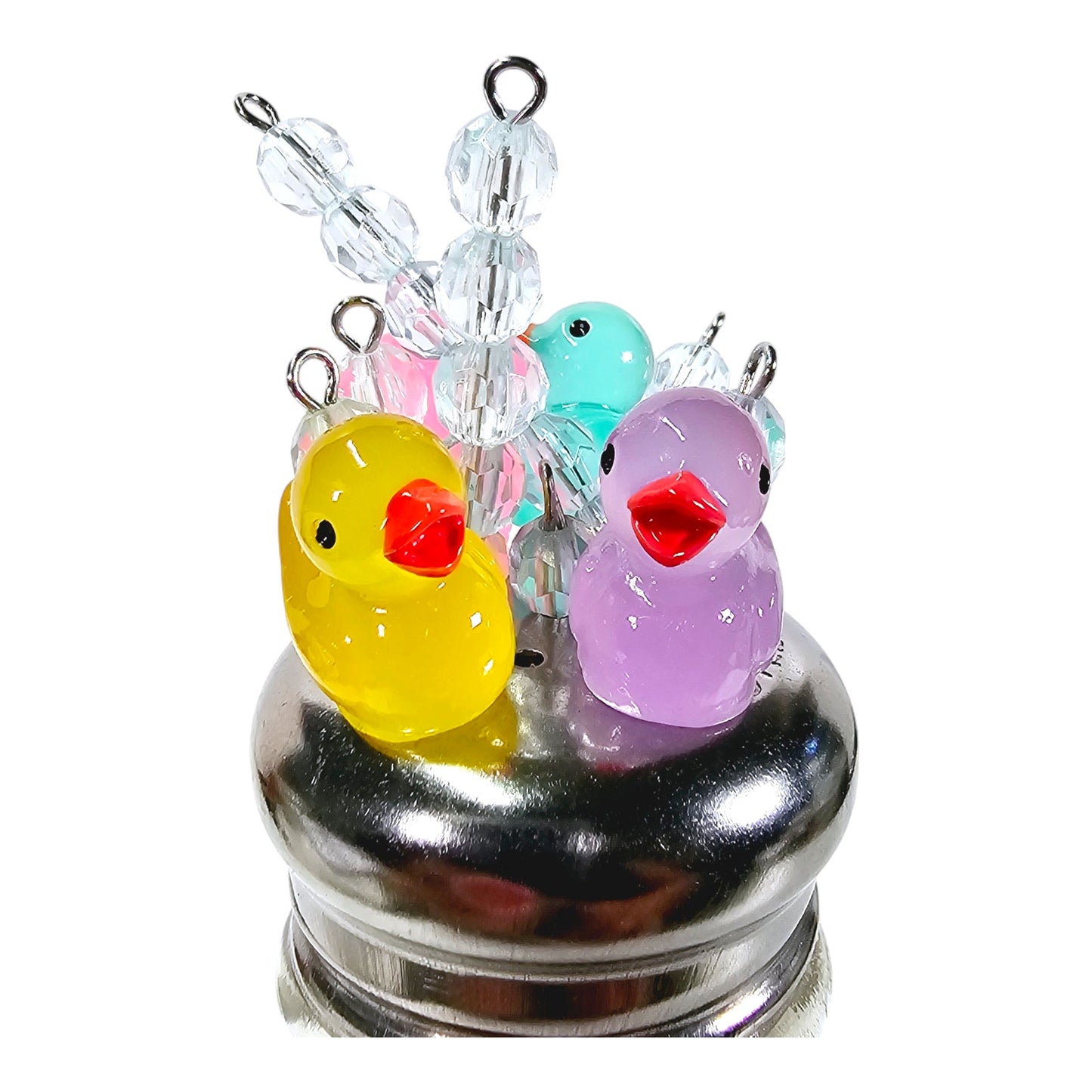 Glowy Ducks Salt Shaker Display Art Piece, Glowy Ducks in Glass Shaker Jar, 6" H with Pins