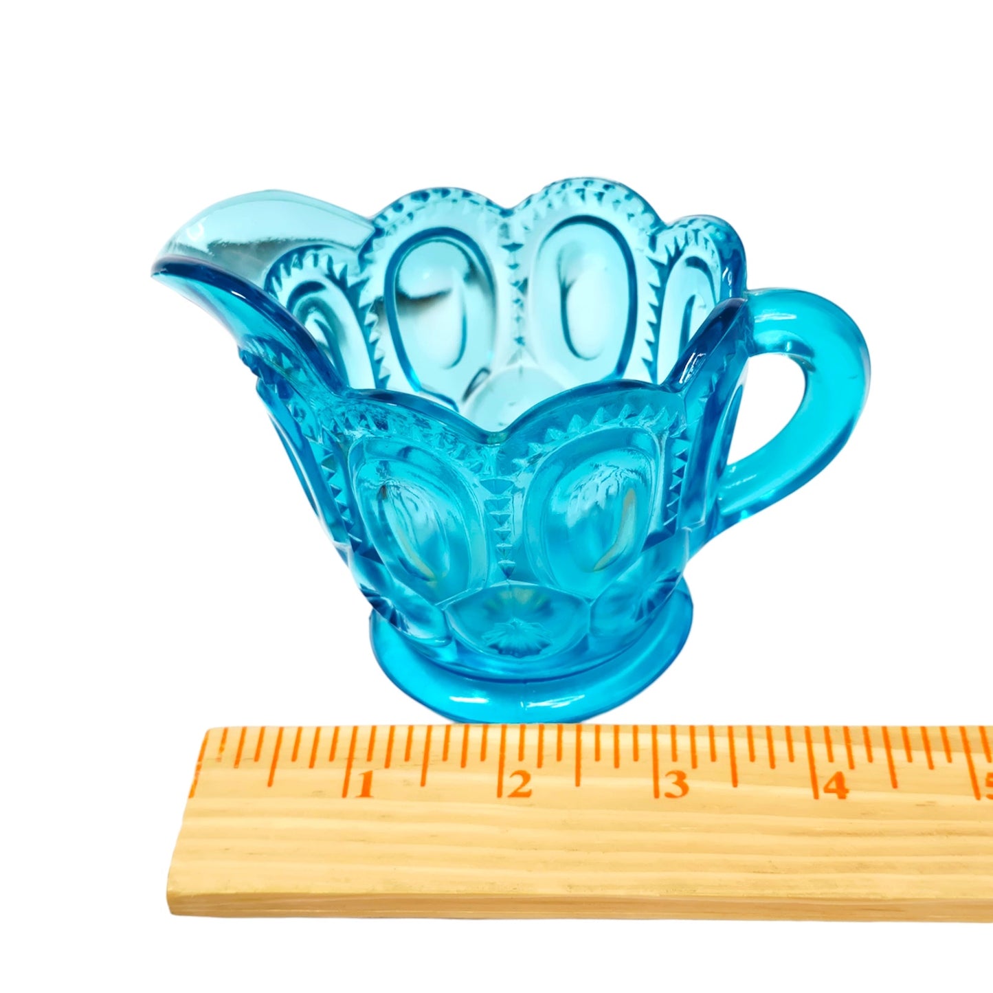 Vintage L. E. Smith Glass Moon & Stars Creamer Pattern Peacock Blue Turquoise UV