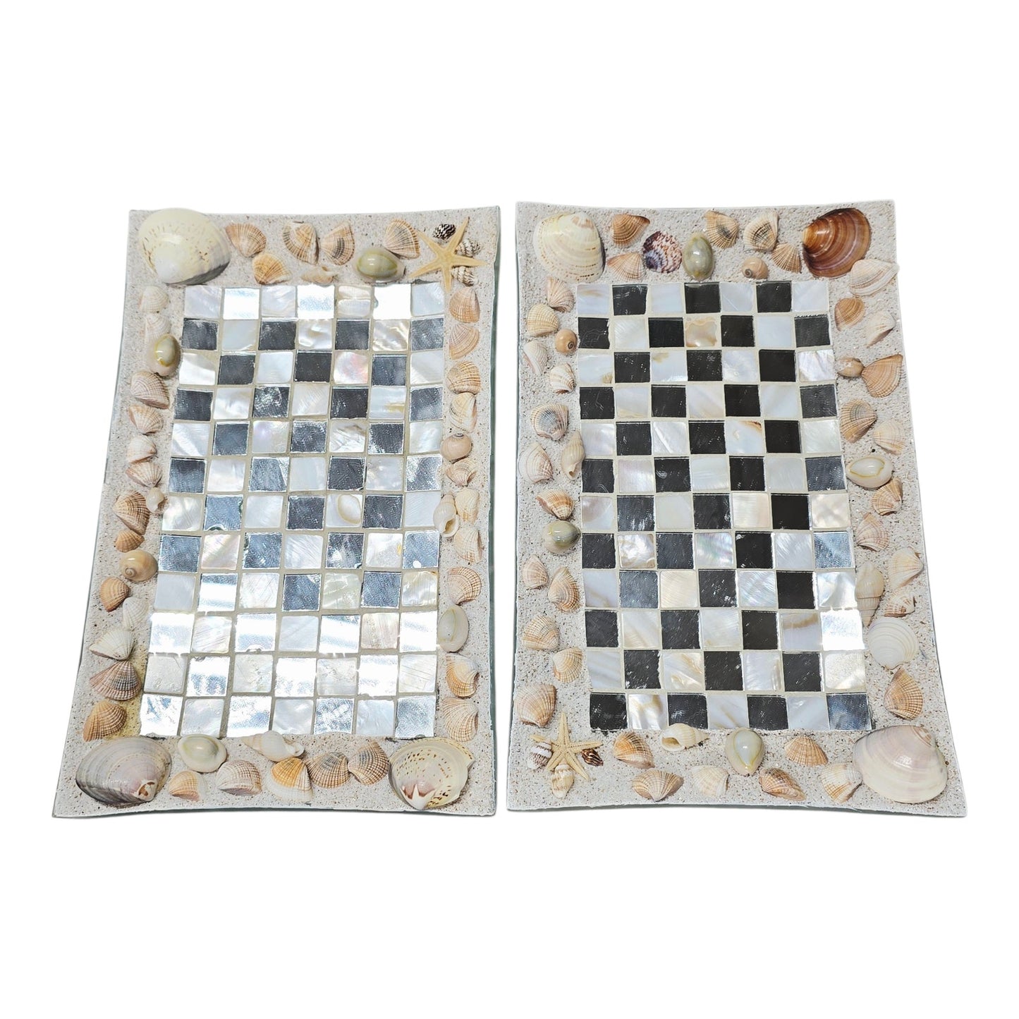 Pier 1 Imports Shell Mosaic Glass Trays Seaside Decor Rectangular Coastal Decor