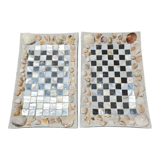 Pier 1 Imports Shell Mosaic Glass Trays Seaside Decor Rectangular Coastal Decor
