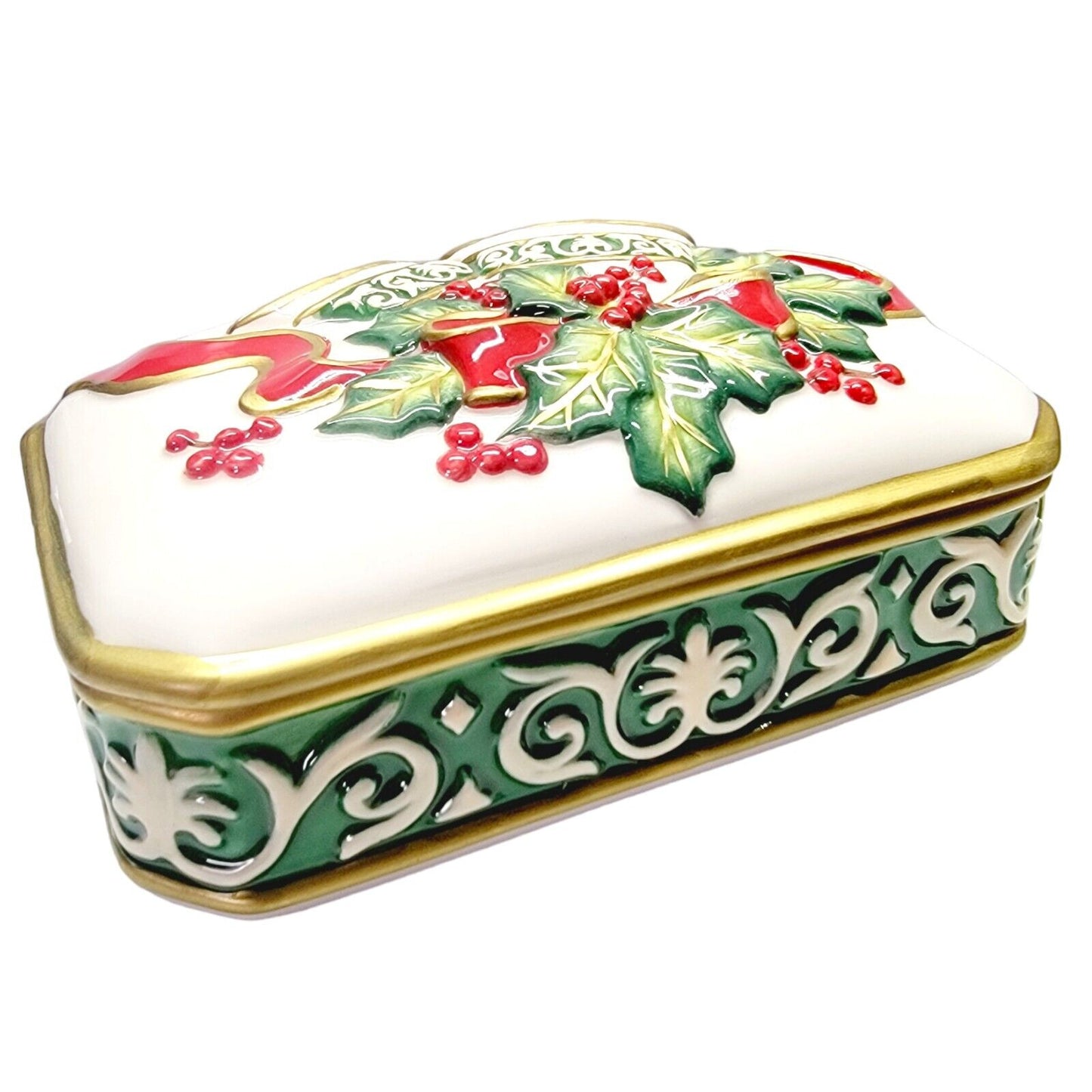 Fitz and Floyd Christmas Bells Porcelain Lidded Trinket Box 2004