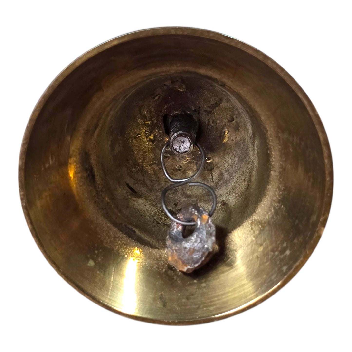 Vtg Brass Hand Bell Wooden Handle 4.5" Farmhouse School Service