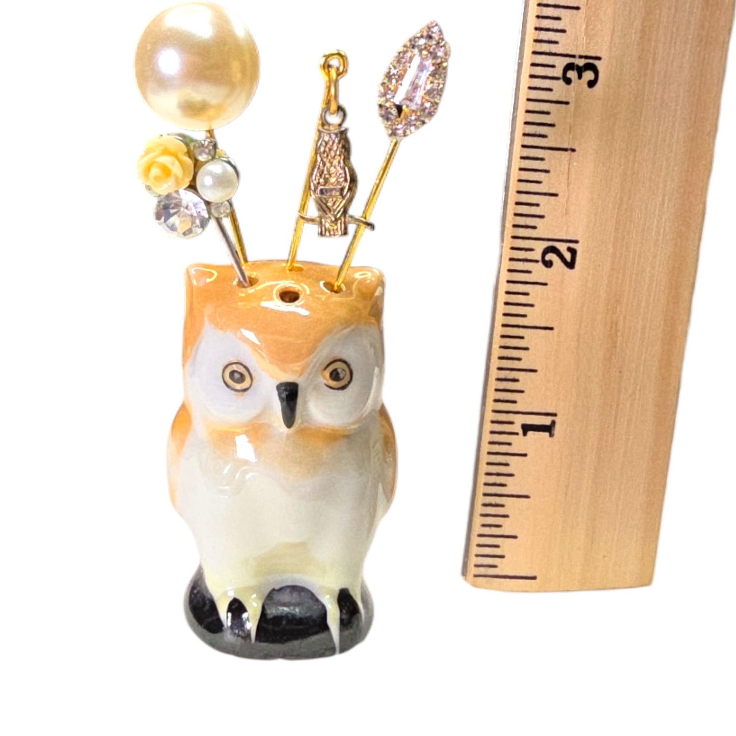 Lusterware Owl Shaker with 4 Handmade Pins