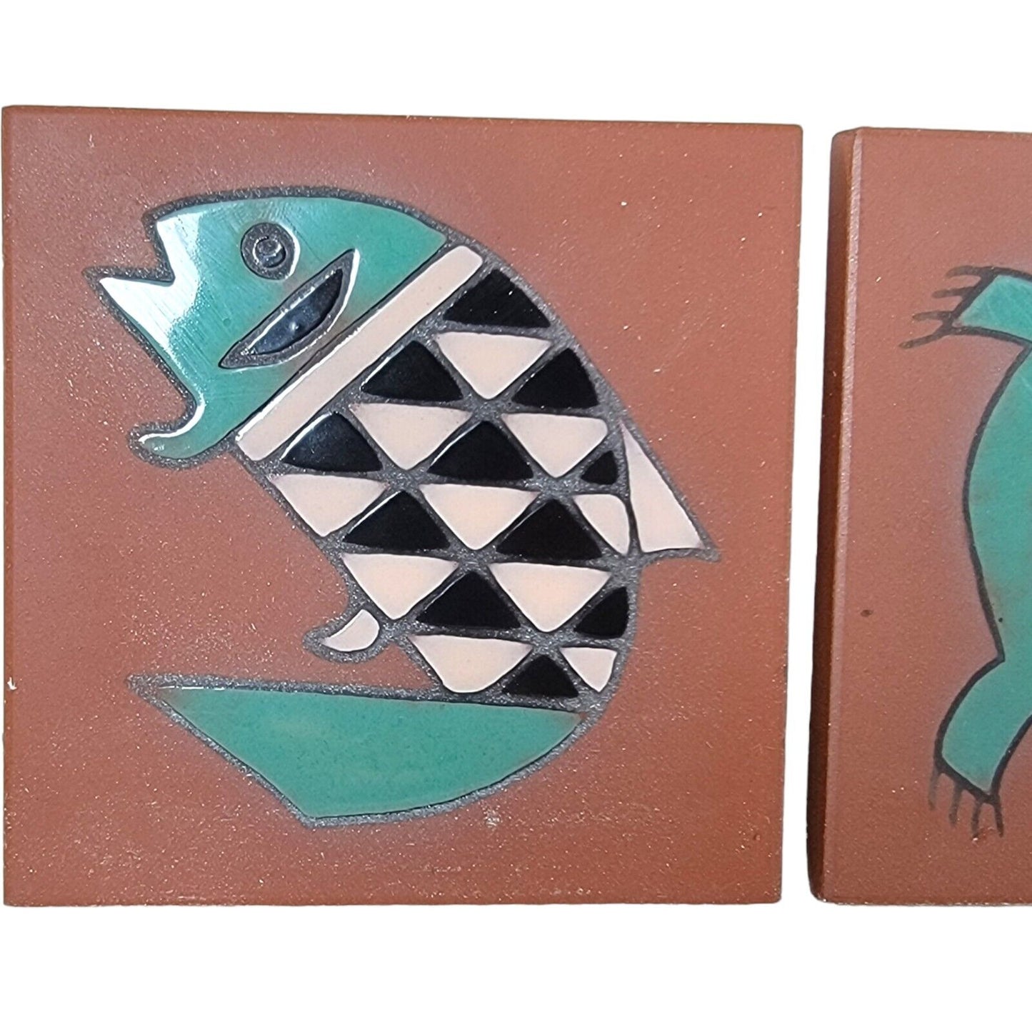 Set of 4 Italian Clay Coasters Southwest Theme Fish, Lizard, Bird, Turtle