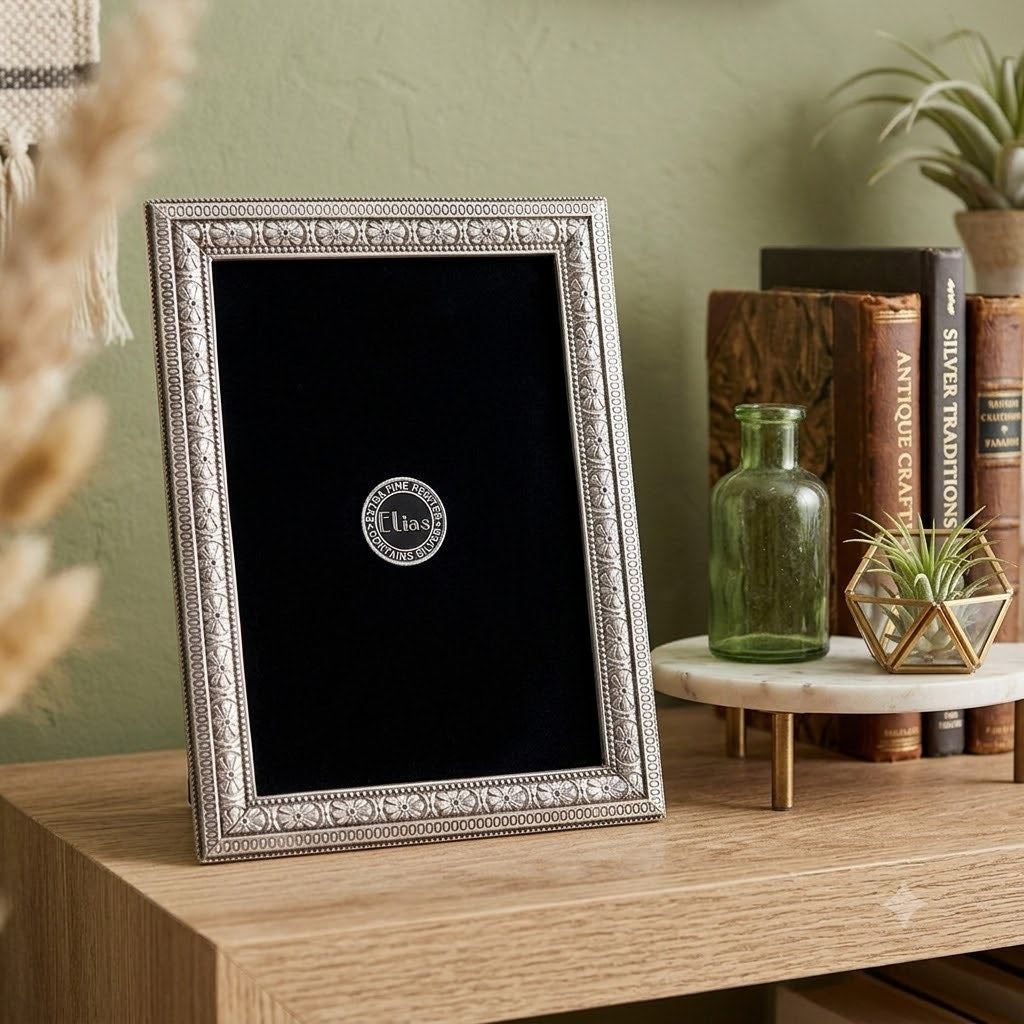 1996 Elias Fine Pewter Picture Frame Ornate Vintage Velvet Back Rectangle #2025