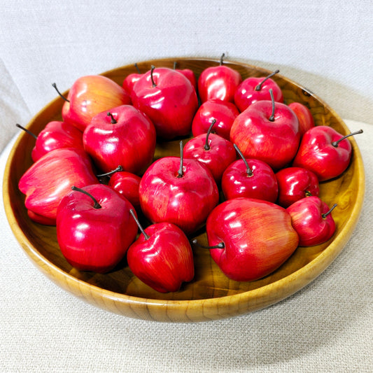 Large Vintage Shallow Bowl Filled With Vibrant Red Apples in Various Sizes