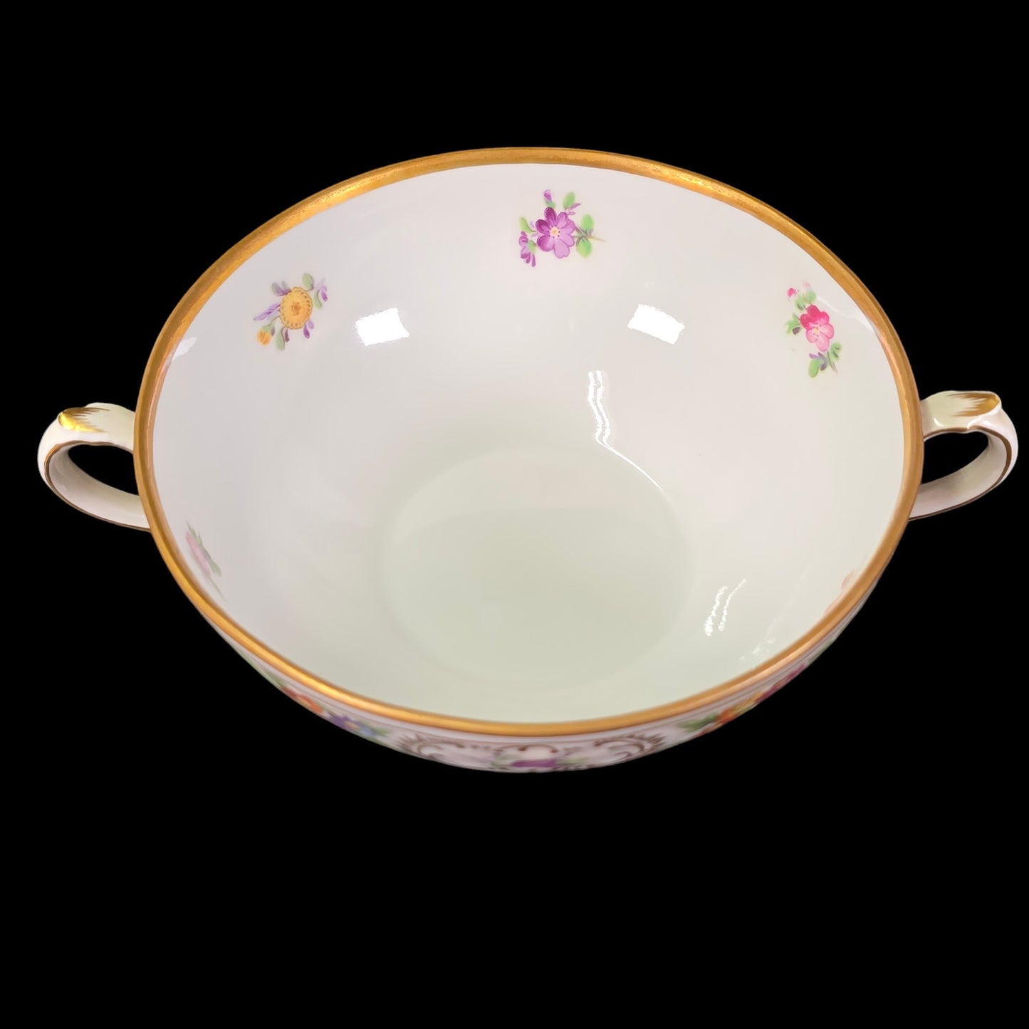 Schumann Bavaria Dresden Floral Double-Handle Bowl, Germany, 6.5" W