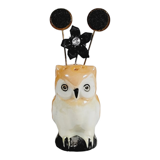 Vintage Lusterware Owl Salt Shaker with Earring Display Pins