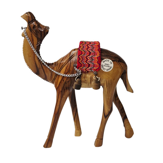 Handcrafted Olive Wood Camel Figurine Decorative Saddle 7"H