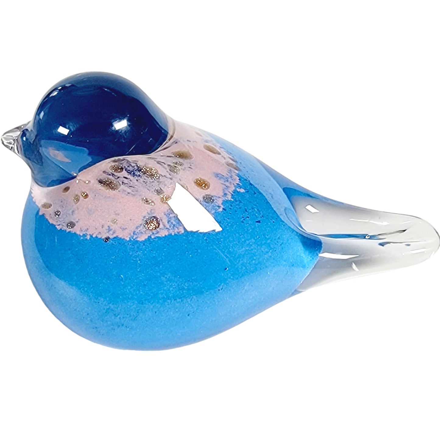 Beautiful Glass Bird Collectable Paperweight Pink & Blue, Hand-Blown Blue BIrd