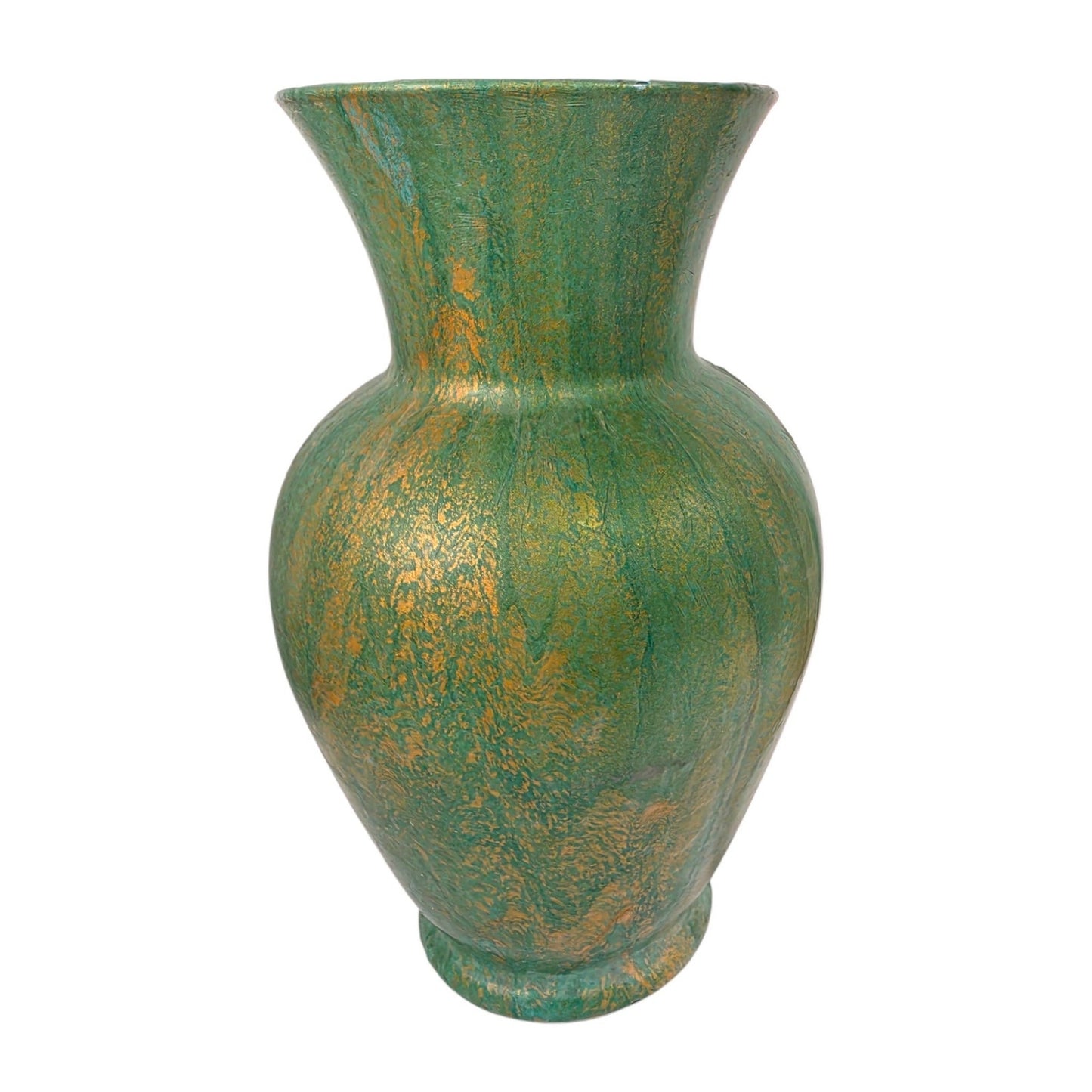 Fluid Art Glass Vase Green Gold Metallic Hand Painted Decorative Statement Piece