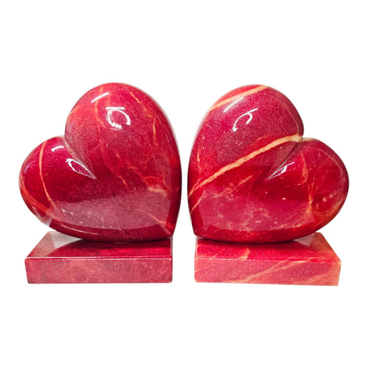 Vtg Ducceschi Italian Alabaster Red Heart Bookends Mid Century MCM Italy 8 lbs