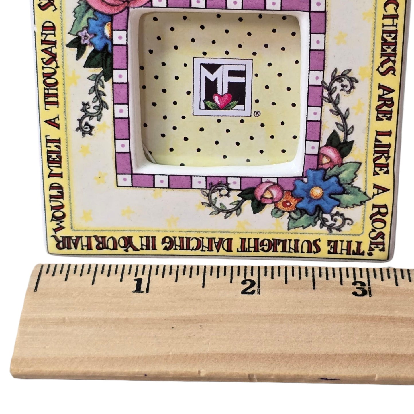 Vintage Mary Engelbreit Picture Frame Ceramic with Pop Out Stand 3” x 3”