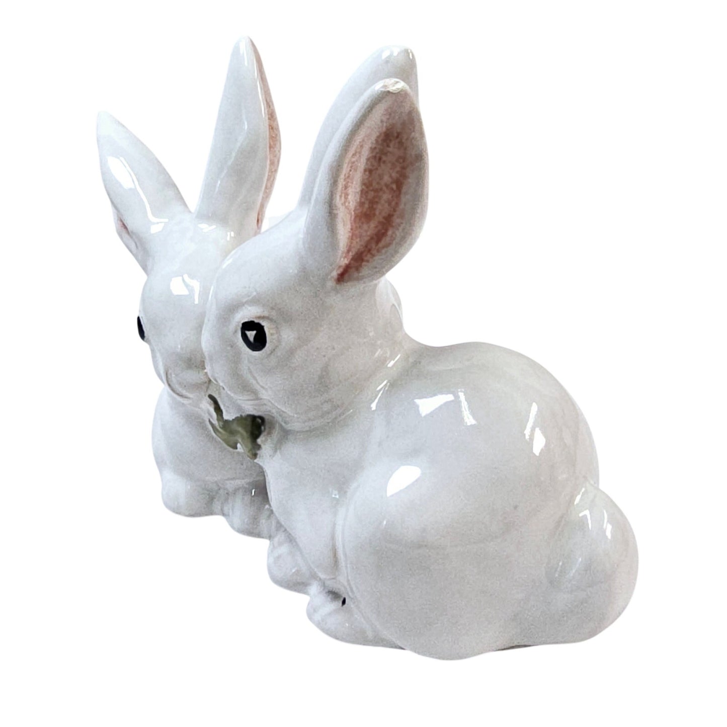 Vintage Peasant Village Italian Majolica Double Bunny Rabbit Figurine Read