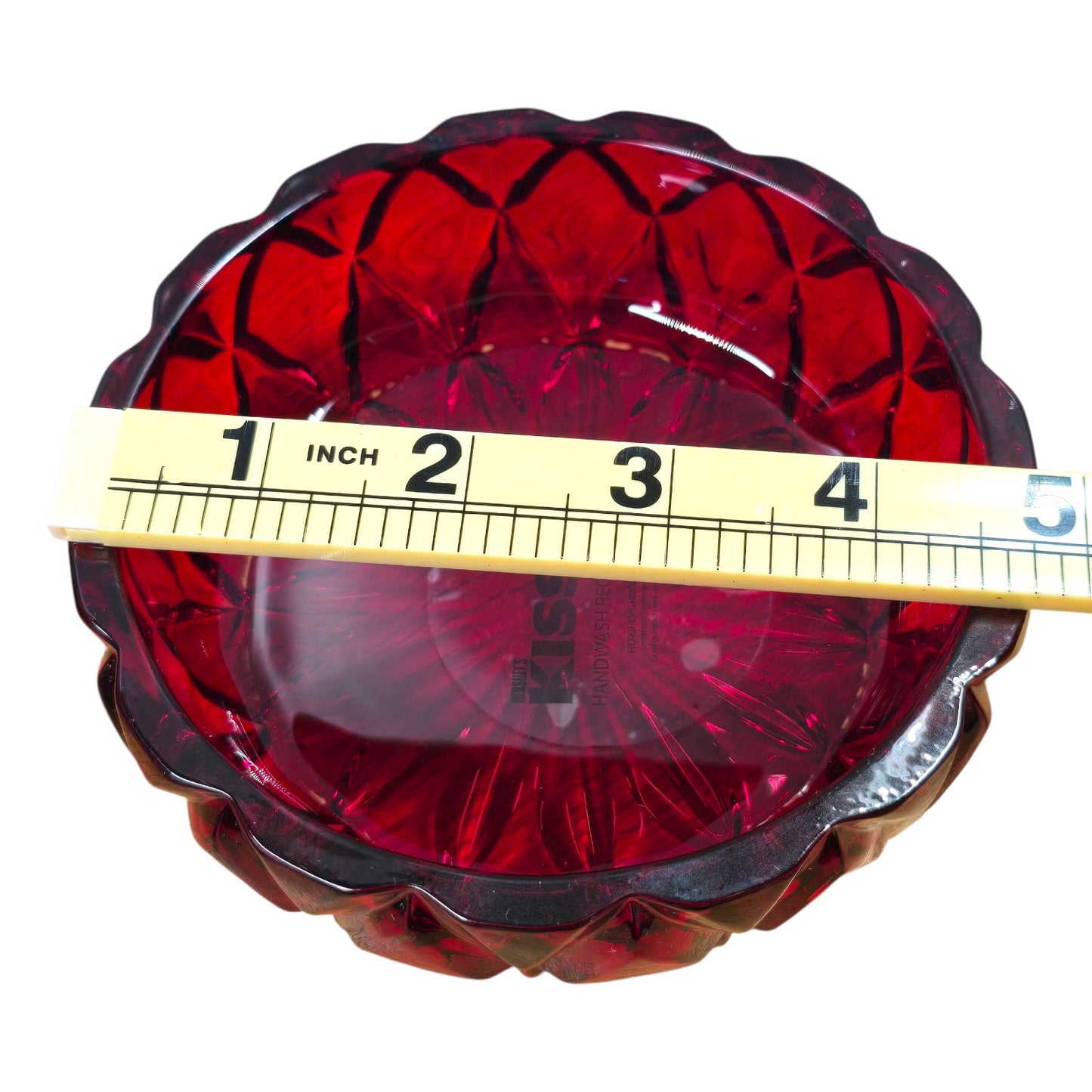 Hershey's Kisses Ruby Red Flash Pressed Glass Candy Dish w/ Lid Diamond Point