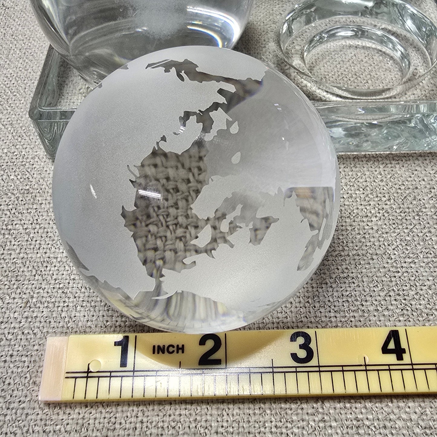 (Reserved for Customer) Lot of 4 Art Glass Orbs Raincloud, Dog, Earth, Solar System + Glass Habitat Base
