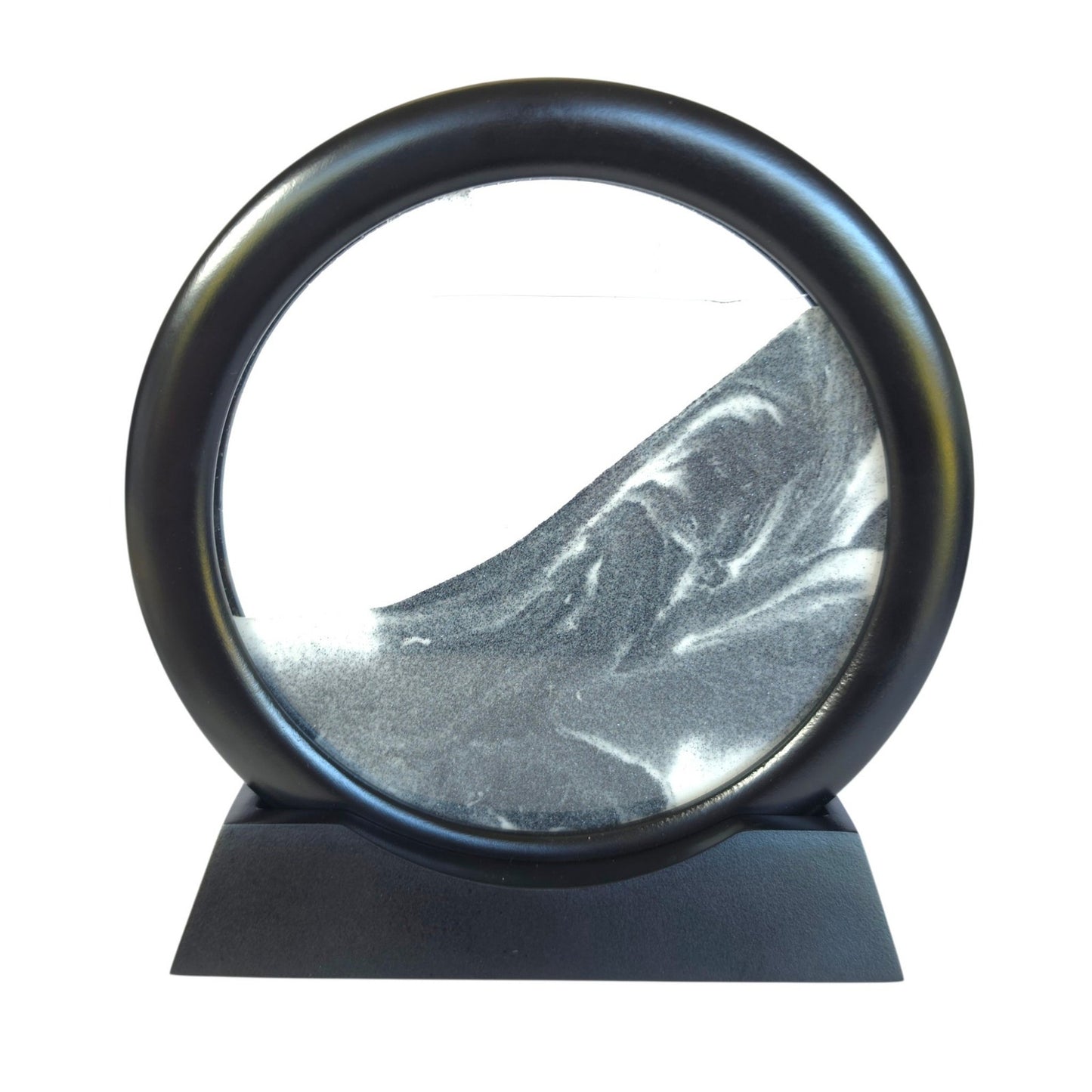 Dynamic Moving Sand Art Liquid Motion Glass Circle Tabletop Decor with Stand 360