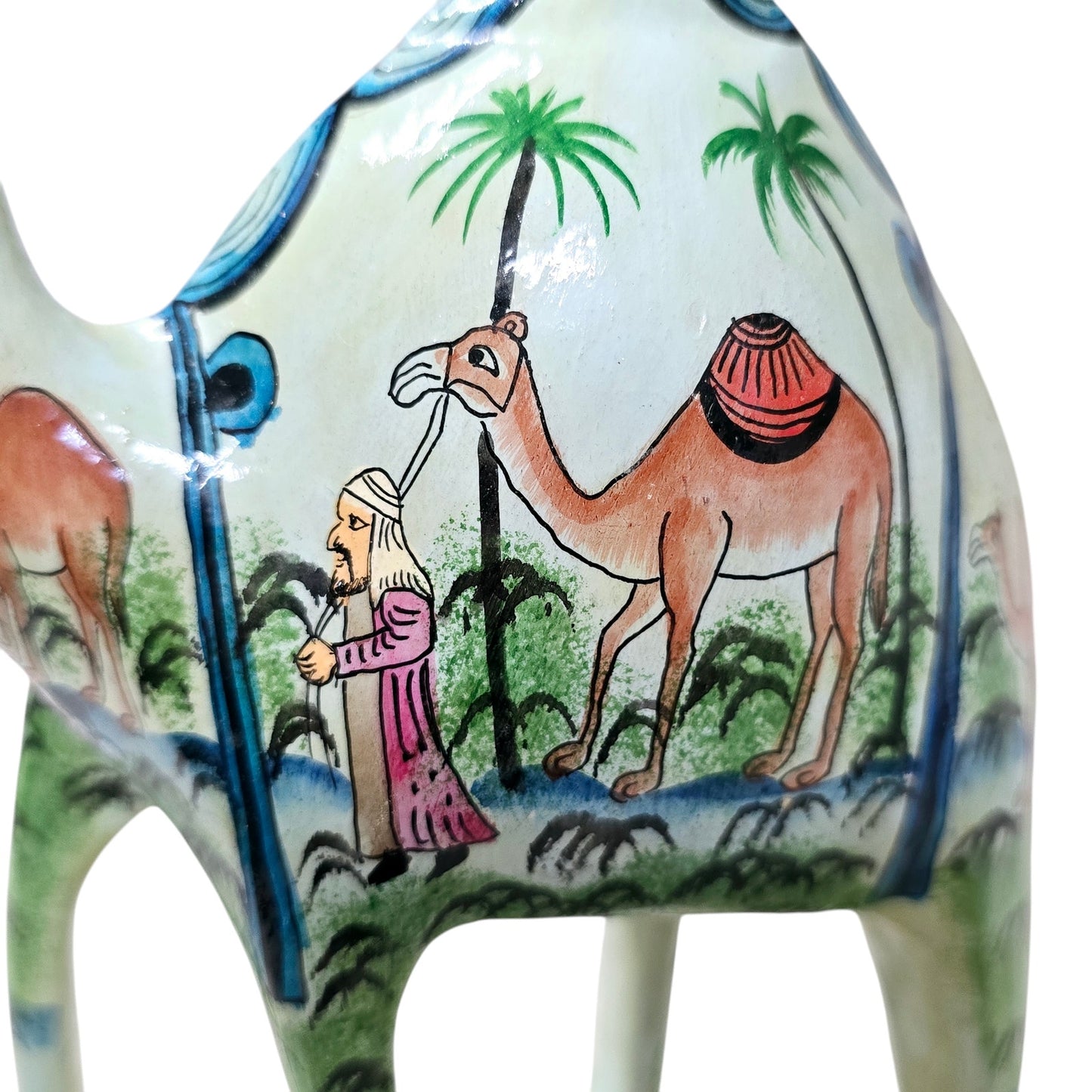 Hand Painted Carved Wood Egyptian Dubai Themed Camel