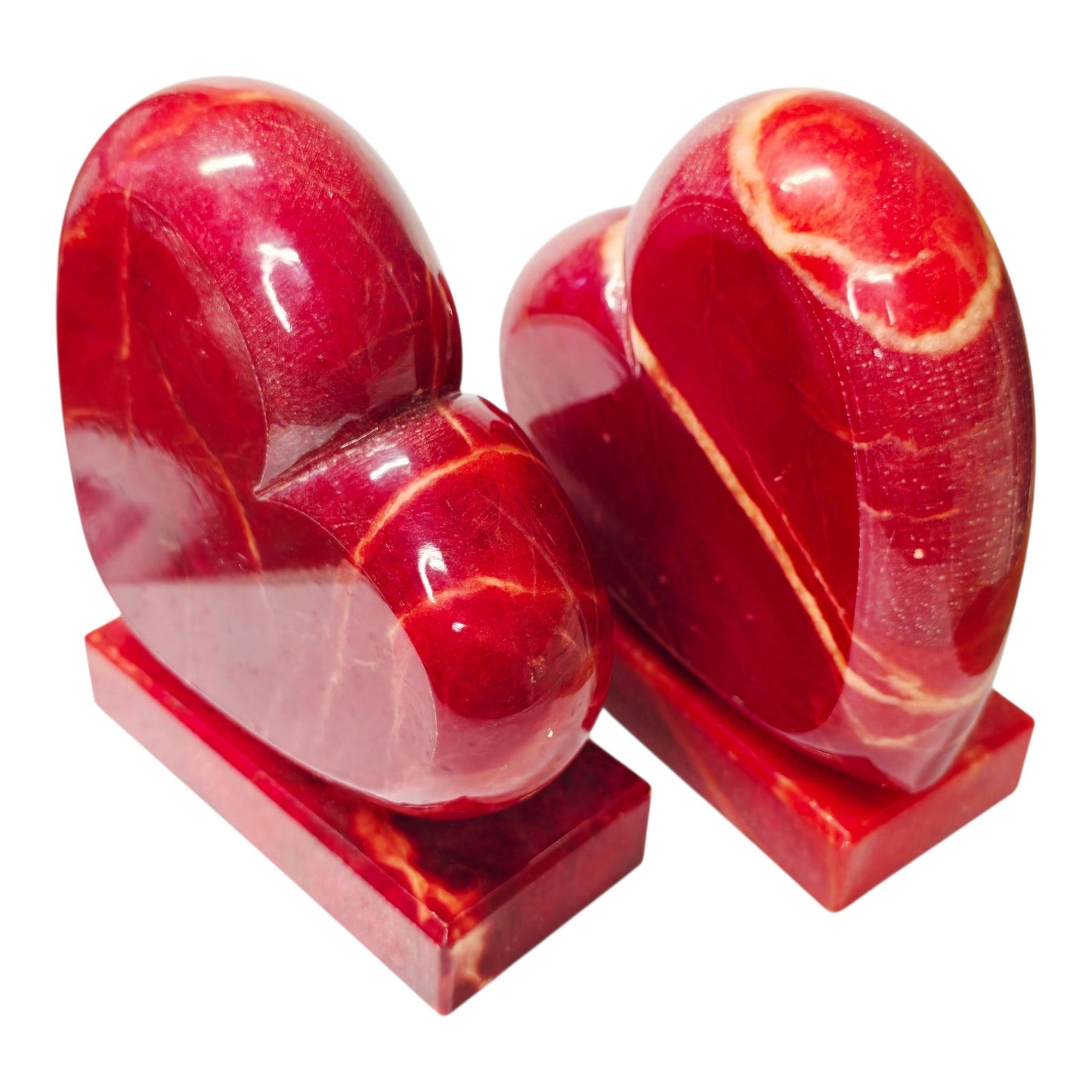 Vtg Ducceschi Italian Alabaster Red Heart Bookends Mid Century MCM Italy 8 lbs