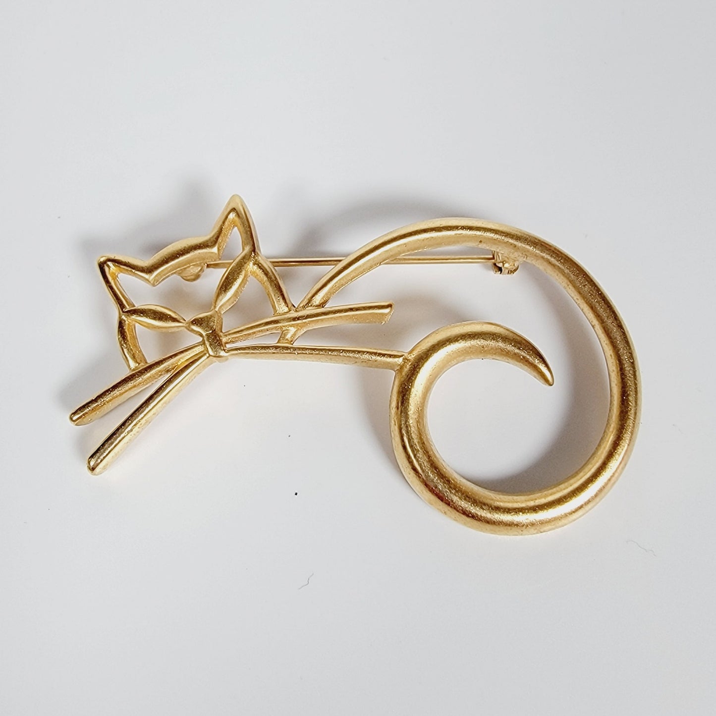 Vintage Cat Brooch Modern Abstract Silhouette Gold Tone, Cat Pin, Cat Brooch