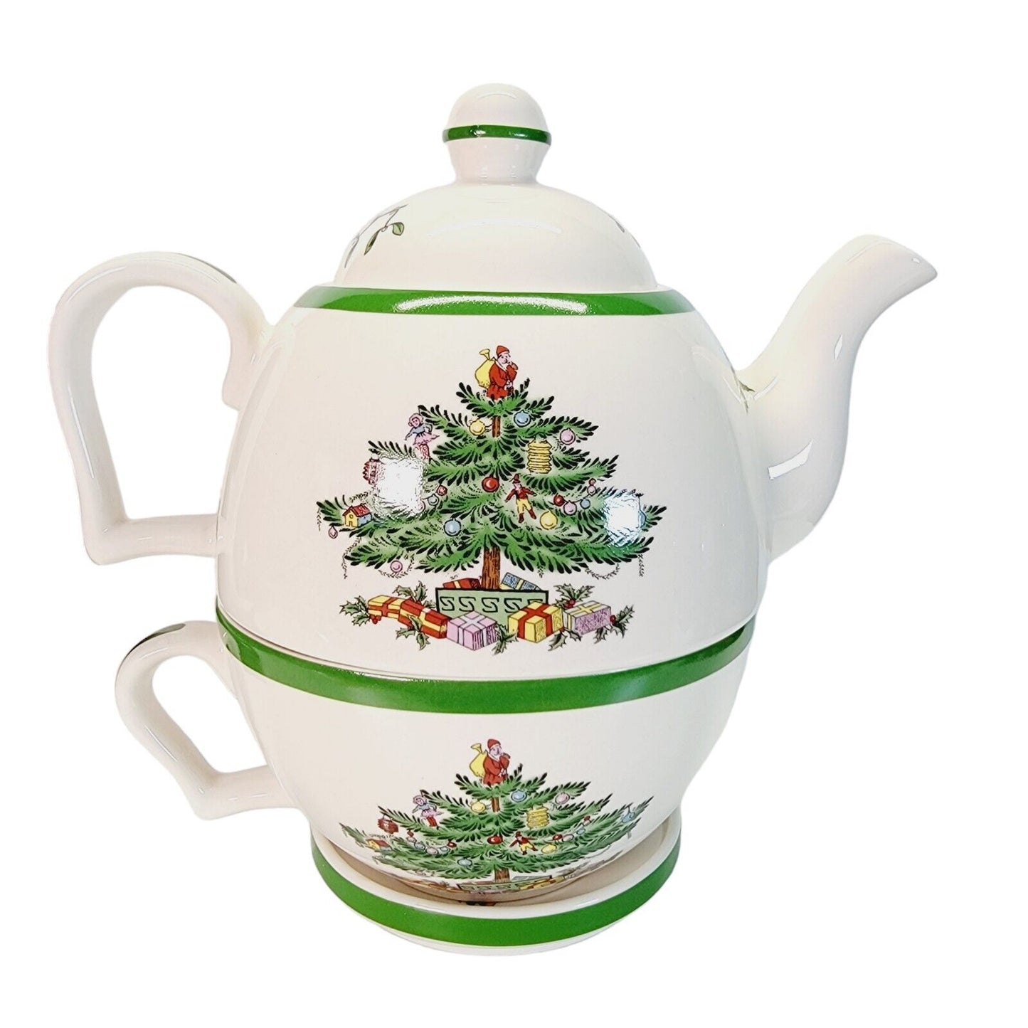 Spode Christmas Cheer Tea For One, Teapot, Cup & Coaster, 4 Pc Set, Spode Tree