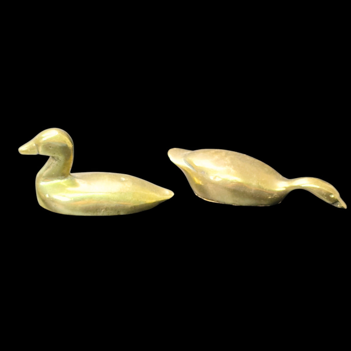 Vintage Solid Brass Duck & Goose Figurines Pair Miniature Waterfowl Birds