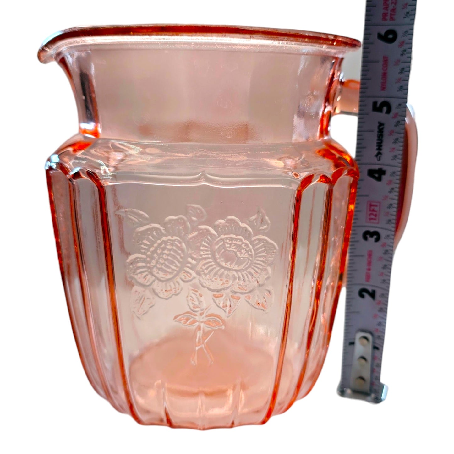 Vintage Mayfair "Open Rose" Pink Depression Glass Water Pitcher, 6"