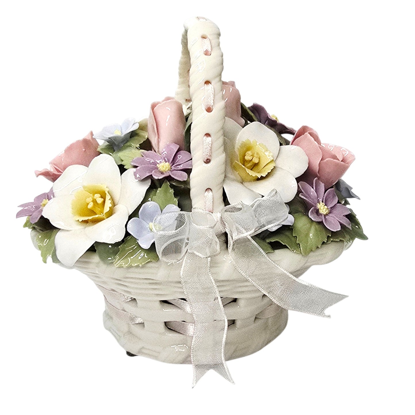 Anna Rosa San Francisco Music Box Floral Basket Lace Porcelain Fur Elise Vintage