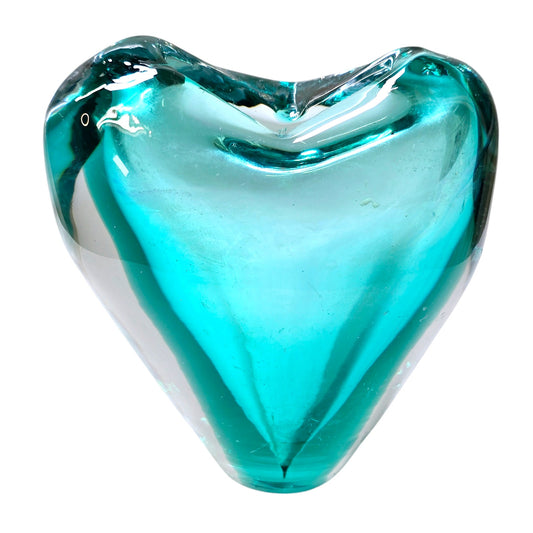 Vintage Hand Blown Green Art Glass Heart Shaped Pinch Vase