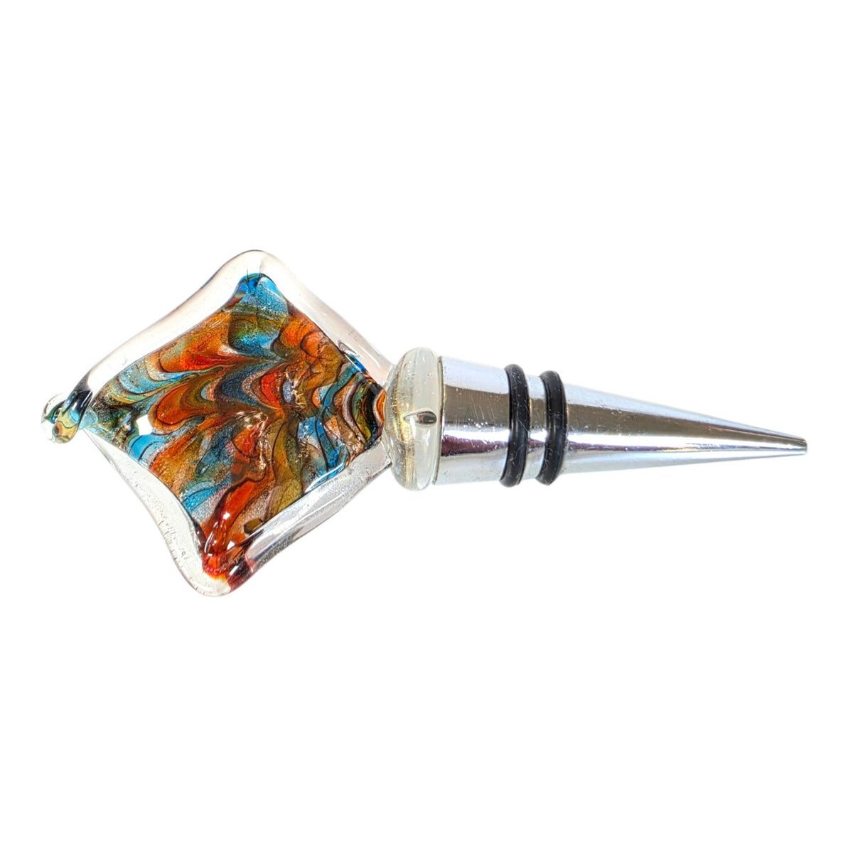 Multicolor Art Glass Wine Bottle Stopper Folded Glass Square Abstract Retro