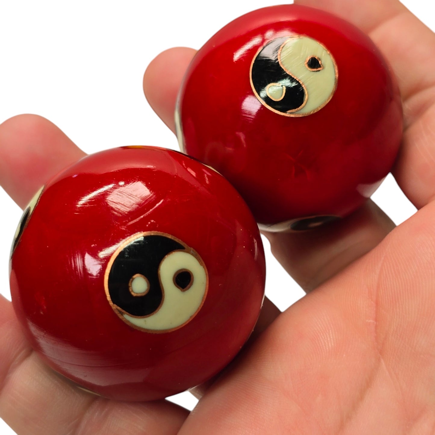 Baoding Balls Chinese Health Massage Exercise Stress Balls Red YinYang in Box