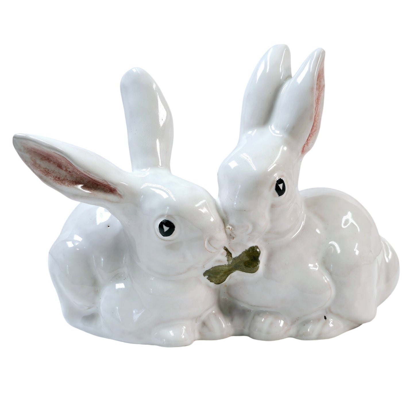 Vintage Peasant Village Italian Majolica Double Bunny Rabbit Figurine Read