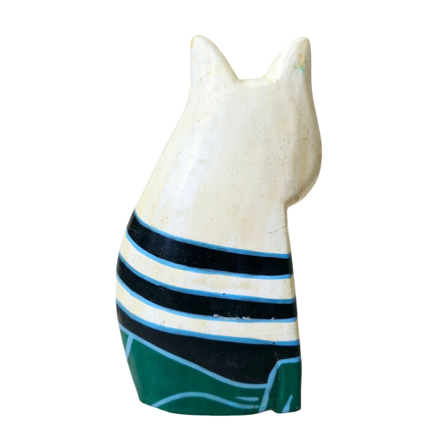 Vintage Laurel Burch Style Collectible Hand Carved Wooden Cat Figurine