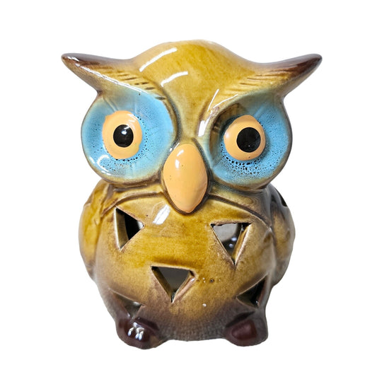 Happy Harvest Glazed Ceramic Owl Tea Light Holder