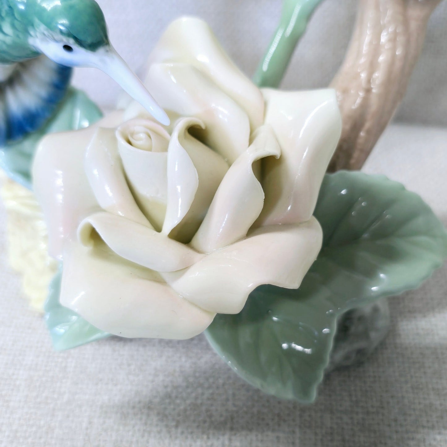 Vintage Hummingbird Tabletop Floral Porcelain Sculpture