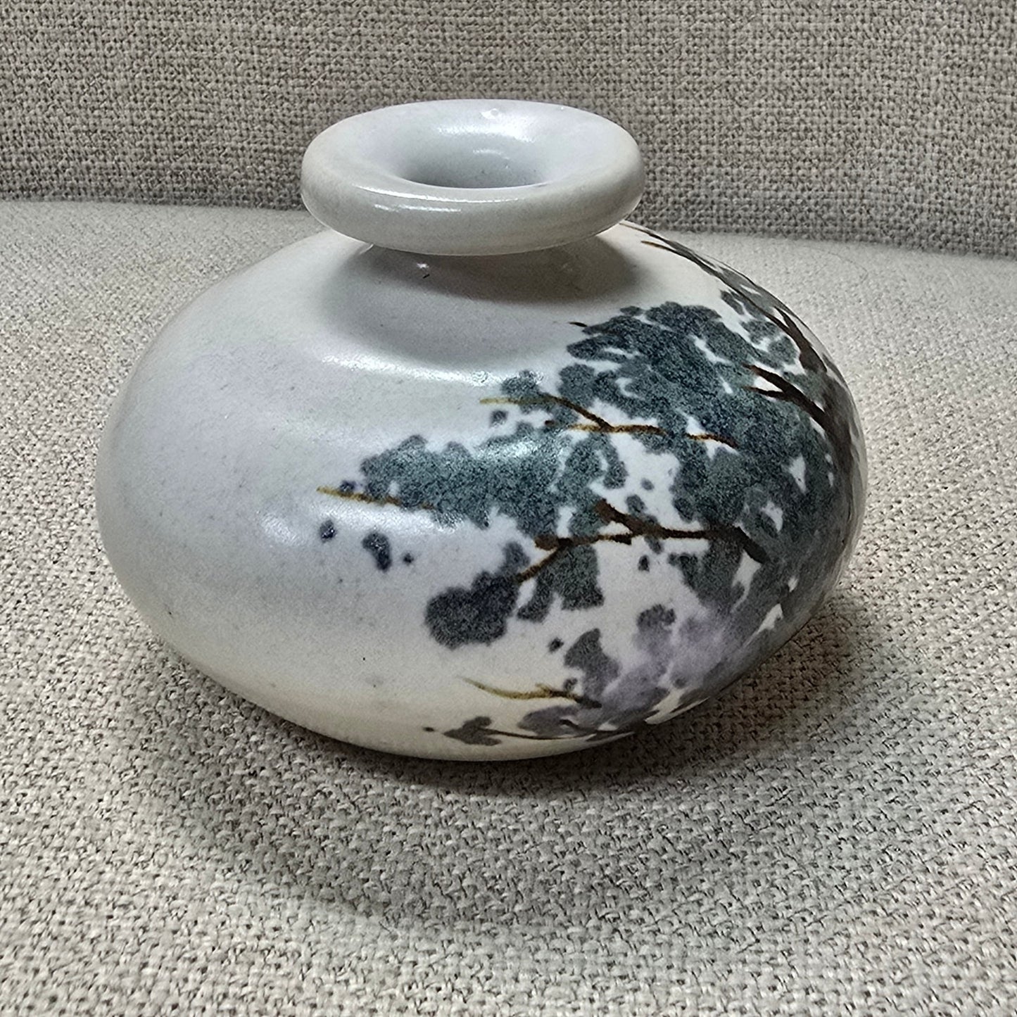 Vintage Signed Art Pottery Stoneware Vase Tree with Bird