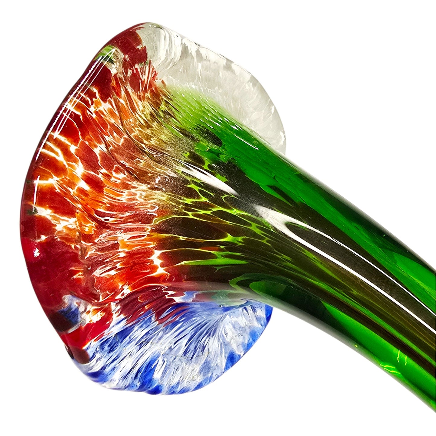 Vintage Hand Blown Art Glass Long Stem Flower 16" Red White Spatter Speckled